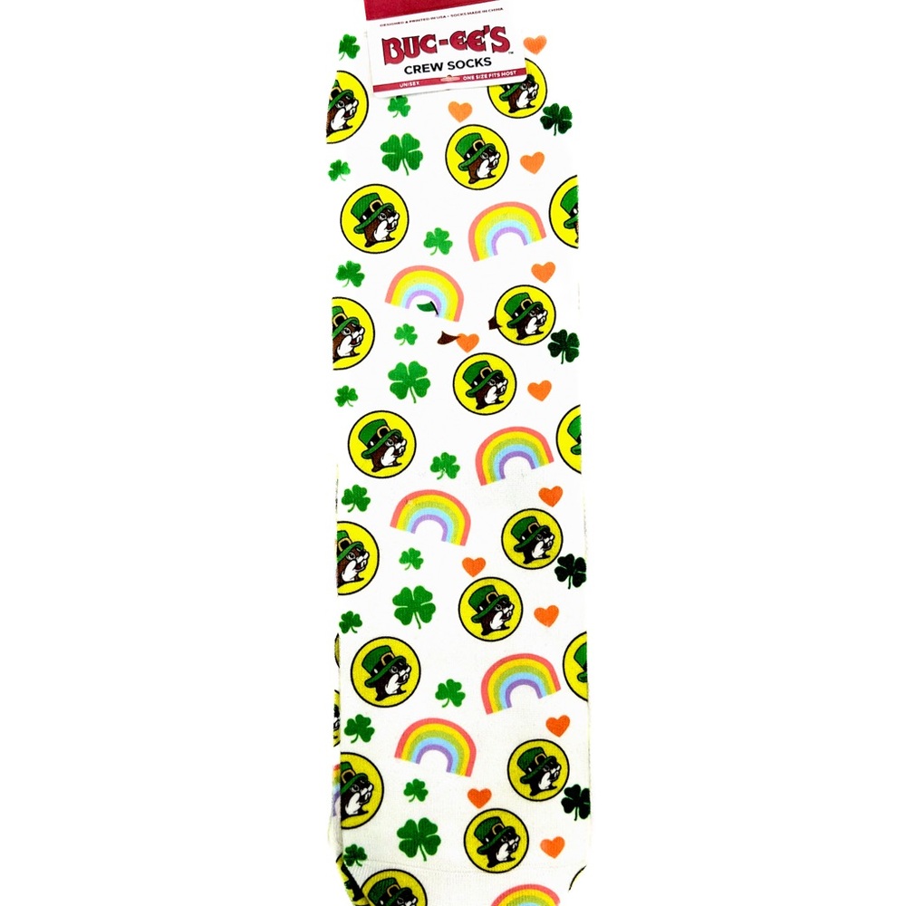 White and Green Casual Socks with Shamrock Design